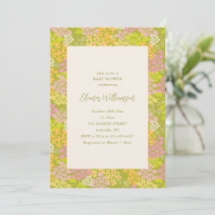 Lente limoengroene bloemen baby shower uitnodiging