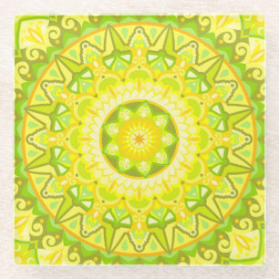 Lente Mandala Groen Geel Bloem Boho Drank Glazen Onderzetter
