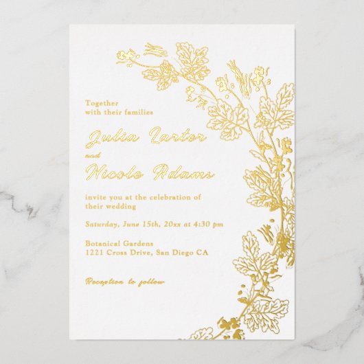 Lente Mosterd Geel Paarse Meadow Bloem Bruiloft Folie Uitnodiging (Voorkant)