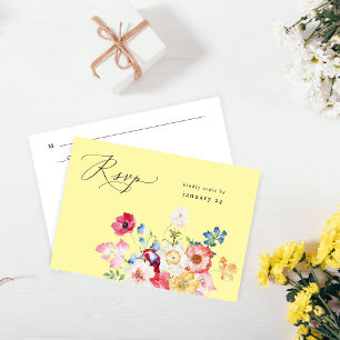 Lente Multi Kleur Bloemen w Maaltijd RSVP - Geel Kaartje