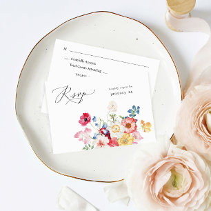 Lente Multi Kleur Bloemen w Maaltijd RSVP Kaartje