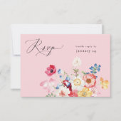 Lente Multi Kleur Bloemen w Maaltijd RSVP - Roze (Voorkant)