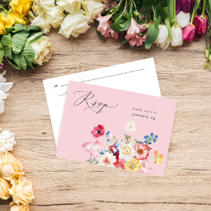 Lente Multi Kleur Bloemen w Maaltijd RSVP - Roze Kaartje