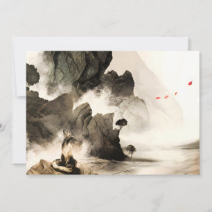 Lente Mystieke Vos Mistige Berg Minimalistische Ze Feestdagenkaart