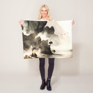Lente Mystieke Vos Mistige Berg Minimalistische Ze Fleece Deken