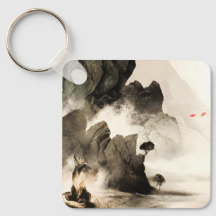 Lente Mystieke Vos Mistige Berg Minimalistische Ze Sleutelhanger