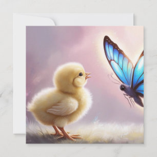 Lente Ontwaken – Baby Kuiken & Vlinder Kaart