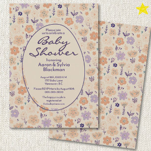 Lente Paarse Bloem Doodle Tekeningen Baby Shower Kaart