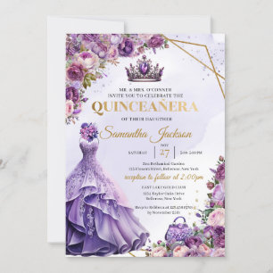 Lente paarse bloemen Formele jurk Quinceanera Kaart