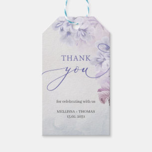Lente paarse bloemen stoffig blauw reuzenhuwelijk cadeaulabel