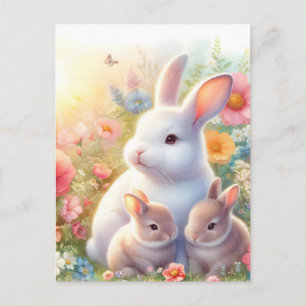 Lente Paashaas Familie Bloem Tuin Feestdagenkaart