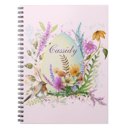 Lente Pasen Ei Vogel Bloemen Bloemen Bloemen Notitieboek (Voorkant)
