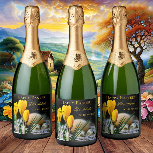 Lente Pasen Krokus Bubbels Mousserende Wijn Label Sparkling Wijnetiket