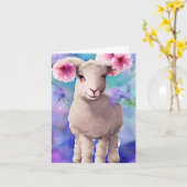 Lente Pasen Lam Bloemrijke Waterverf Kaart (Gele Bloem)