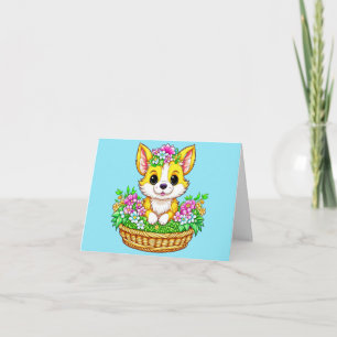 Lente Pasen Schattige Hond in Bloemen Kaart