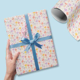 Lente Pastel Bloemen Roze Paars Geel Crème Cadeaupapier