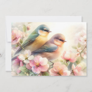 Lente Pastel Zoete Liefdesvogels Bloesems Bloemen Feestdagenkaart
