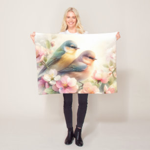 Lente Pastel Zoete Liefdesvogels Bloesems Bloemen Fleece Deken