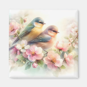 Lente Pastel Zoete Liefdesvogels Bloesems Bloemen Magneet