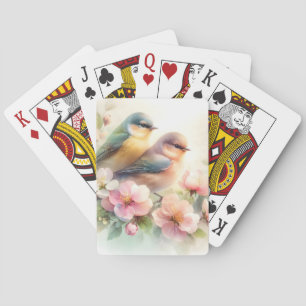 Lente Pastel Zoete Liefdesvogels Bloesems Bloemen Pokerkaarten