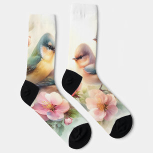 Lente Pastel Zoete Liefdesvogels Bloesems Bloemen Sokken