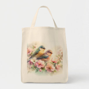 Lente Pastel Zoete Liefdesvogels Bloesems Bloemen Tote Bag
