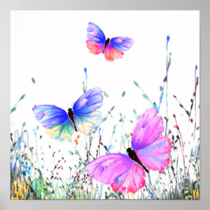 Lente Poster Kleurrijke Vlinders Vliegen Schilderi