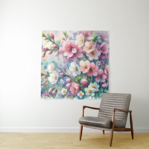 Lente Regen Bloesem Watercolor Cottagecore Wandkleed