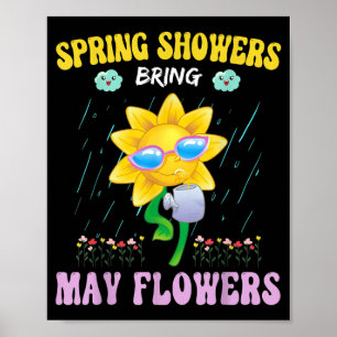 Lente regen brengt bloemen in mei Schattig april z Poster