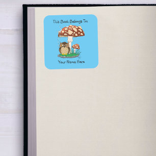 Lente regenbui uil paddestoel ex-libris vierkante sticker