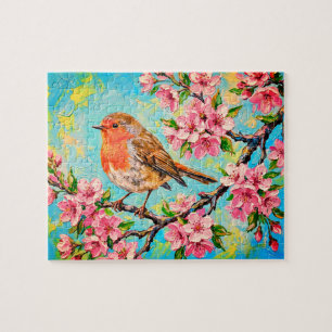 Lente Robin in Kersenbloesem Olie Schilderij Legpuzzel