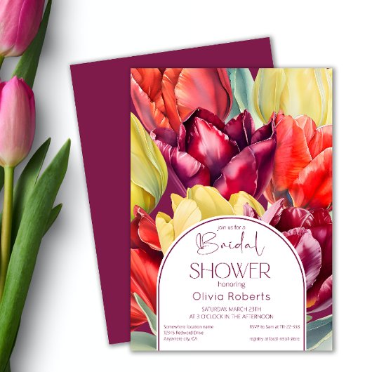 Lente rood geel waterverf tulpen Vrijgezellenfeest Kaart