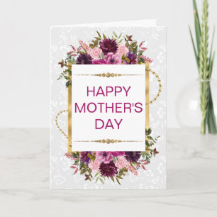 Lente Roze Bloemen & Gouden Glitters Moederdag Kaart