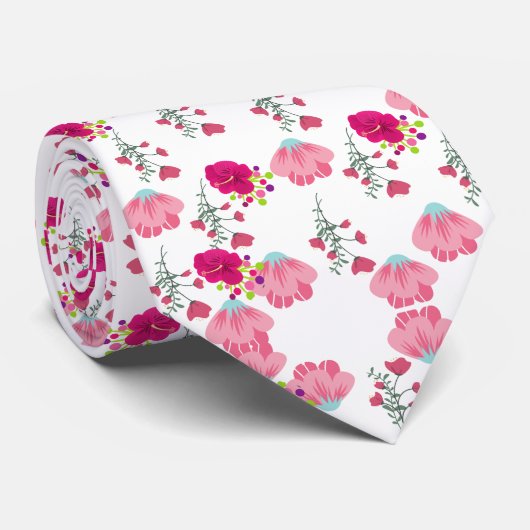  lente roze bloemenprint Patroon Stropdas (Opgerold)