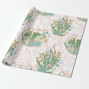 Lente Roze en Mint Glitter Succulenten Cadeaupapier