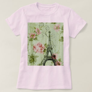 lente roze florale franse eiffeltoren t-shirt