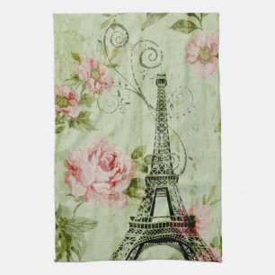 lente roze florale franse eiffeltoren theedoek