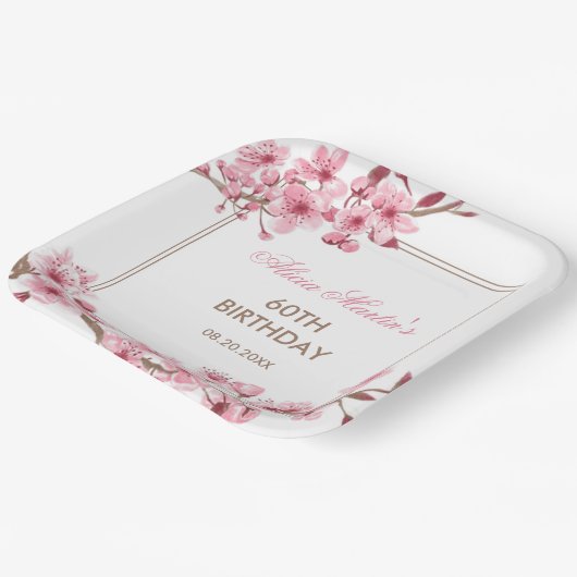 Lente Roze Kersenbloesem Bloemen Verjaardag Papieren Bordje (Gebogen)