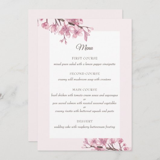 Lente Roze kersenbloesem. Bloemenbruiloft Menu (Voorkant / Achterkant)
