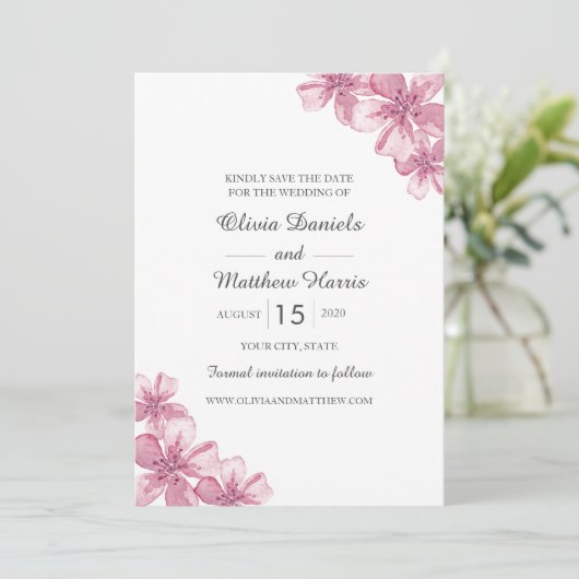 Lente roze kersenbloesem. Bloemenbruiloft Save The Date (Staand voorkant)