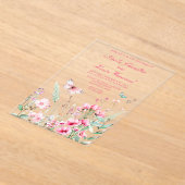 Lente Roze Vlinder Bloemen Huwelijk Acryl Uitnodigingen (Laagn)