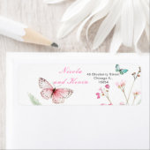 Lente Roze Vlinder Bloemen Huwelijk Etiket (Insitu)