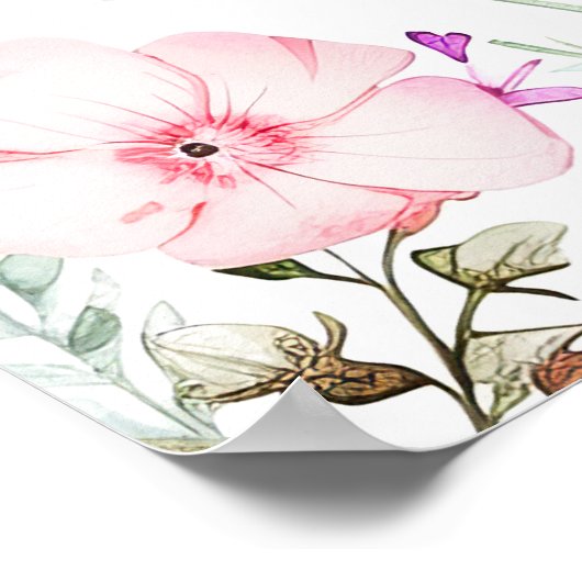 Lente Roze Vlinder Bloemen Huwelijk Poster (Hoek)