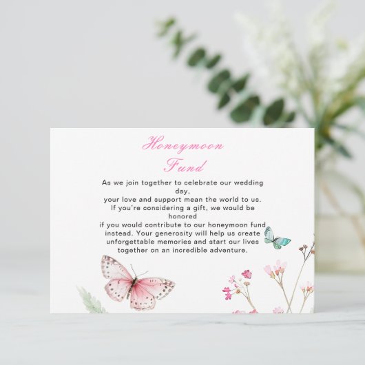 Lente Roze Vlinder Bloemige Trouw Informatiekaartje (Staand voorkant)