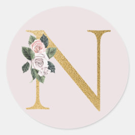 Lente rozen gouden initialen sticker letter N