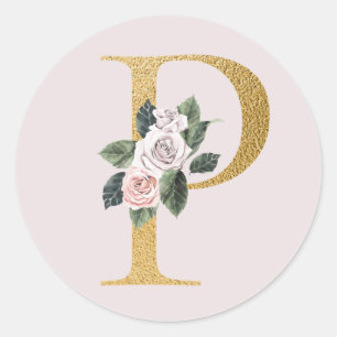 Lente rozen gouden initialen sticker letter P