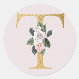 Lente rozen gouden initialen sticker letter T