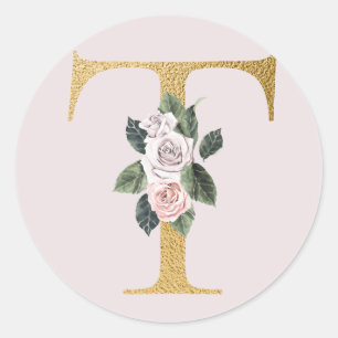 Lente rozen gouden initialen sticker letter T