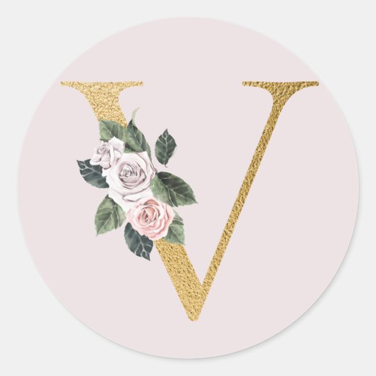 Lente rozen gouden initialen sticker letter V (Voorkant)