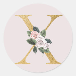 Lente rozen gouden initialen sticker letter X